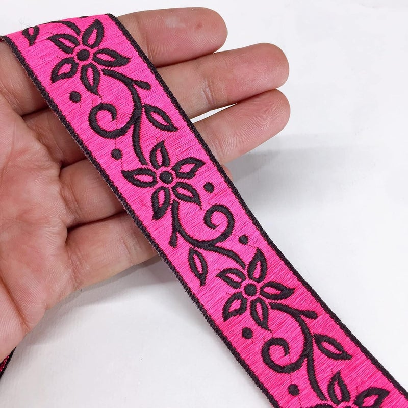 Lami 9 Meter Pink Flower Design Lace Floral Embroidery Border, Lace for Banarasi Saree Bridal Lehenga Dupatta Suit Anarkali Trim Lace - Image 1