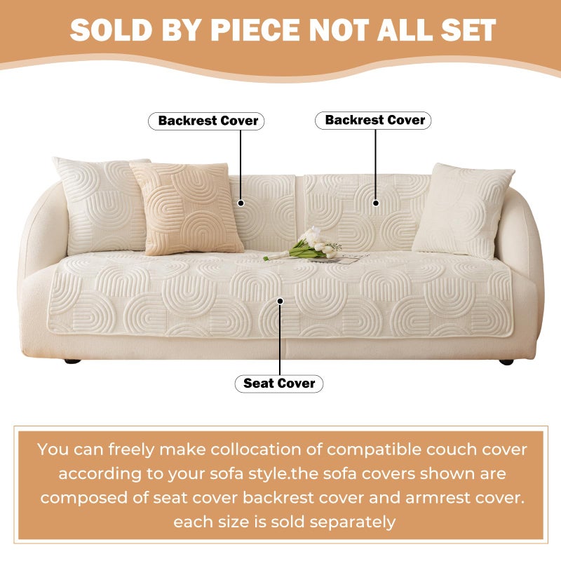 XSlive Soft Plush Geometric Quilted Couch Sofa Cover Boho Non Slip Fuzzy Sectional Couch Cover Solid Color Washable Sofa Slipcover Furniture Protector for Kids Dogs Cats (Ivory,28"x28") - Image 2