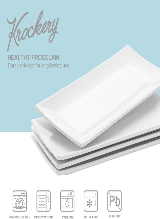 AKDC Krockery 10 Inch Serving Platter, Rectangle Porcelain Serving Tray For Dessert, Appetizers, Party And Entertaining, Set Of 4 - Image 2
