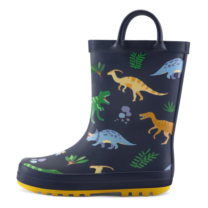 mysoft Kids Rain Boots for Girls and Boys Toddler Waterproof Rubber Cute Printed with Easy-On Handles - Image 1