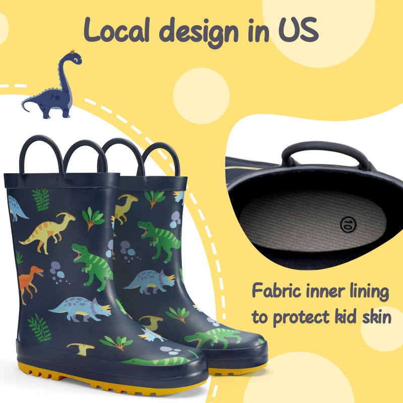 mysoft Kids Rain Boots for Girls and Boys Toddler Waterproof Rubber Cute Printed with Easy-On Handles - Image 5