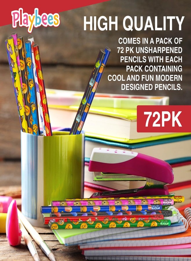 Playbees Emoticon No 2 Pencils for Kids - 72 Pack Bulk Kids Pencils #2 with Erasers - Assorted Smiley Birthday Party Favors, Classroom Prizes, Goody Bag Stuffers, Teacher's Educational Supplies - Image 3