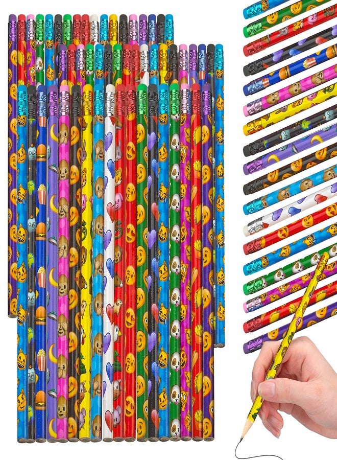 Playbees Emoticon No 2 Pencils for Kids - 72 Pack Bulk Kids Pencils #2 with Erasers - Assorted Smiley Birthday Party Favors, Classroom Prizes, Goody Bag Stuffers, Teacher's Educational Supplies - Image 1