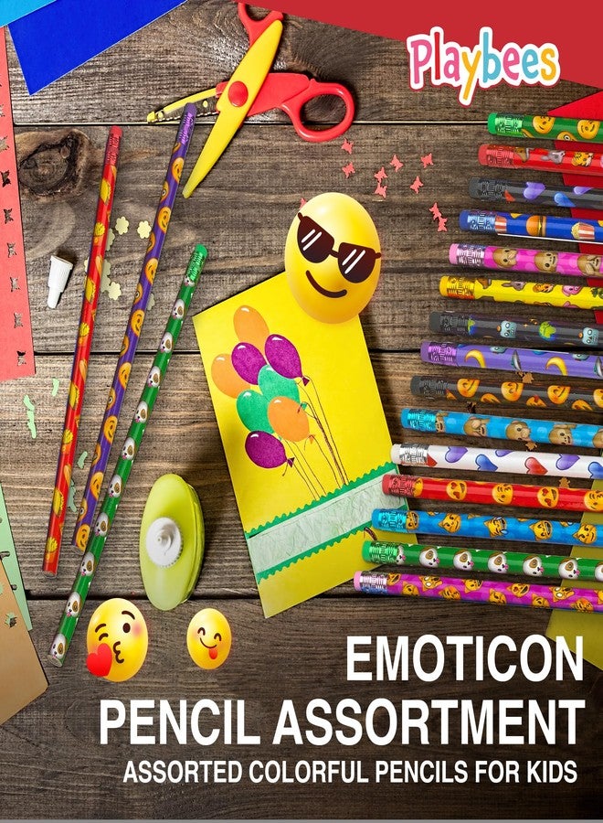 Playbees Emoticon No 2 Pencils for Kids - 72 Pack Bulk Kids Pencils #2 with Erasers - Assorted Smiley Birthday Party Favors, Classroom Prizes, Goody Bag Stuffers, Teacher's Educational Supplies - Image 4