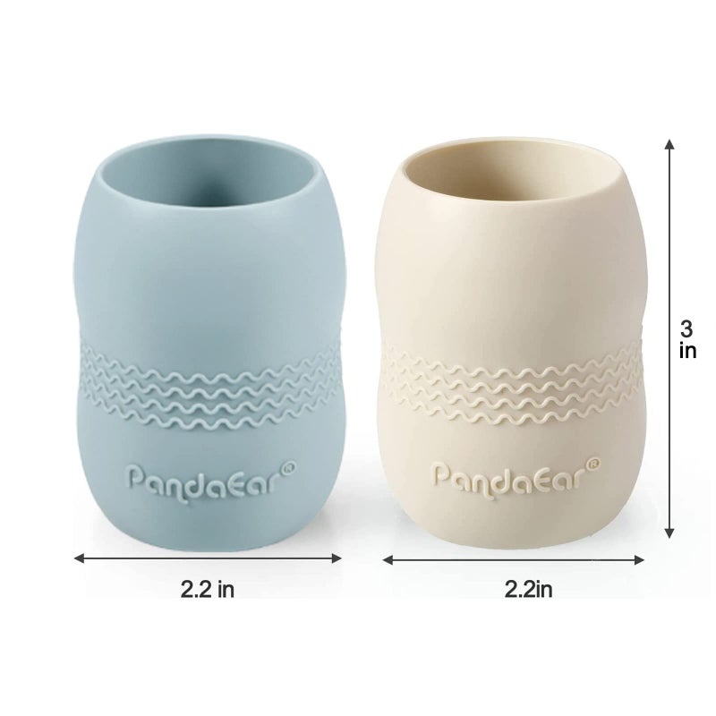 PandaEar (2 Pack 100% Tiny Silicone Drinking Training Cup for Baby and Toddler (Blue&White) - Image 3