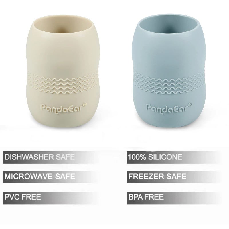 PandaEar (2 Pack 100% Tiny Silicone Drinking Training Cup for Baby and Toddler (Blue&White) - Image 2