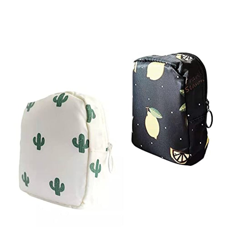Sanitary Napkin Storage Bag@@ Tampon Holder for Purse@@ Menstrual Pouch for Girls@@ Pads Holder Bag for Women Period@@ Compact Nylon Menstruation First Period Bag -2 Pack