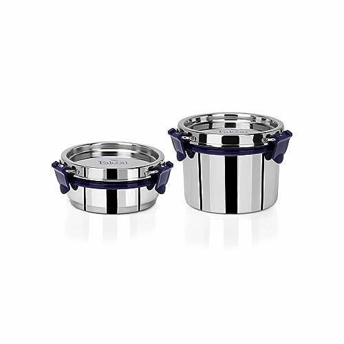 PDDFALCON EcoNxt Stainless Steel Lunch Box Set, Airtight Lid, Easy to Clean,100% Leakproof With BIS Certified, Jindal Seal & Made In India Perfect for Office, School, Travel, Blue(200ml+500ml Tall) - Image 1