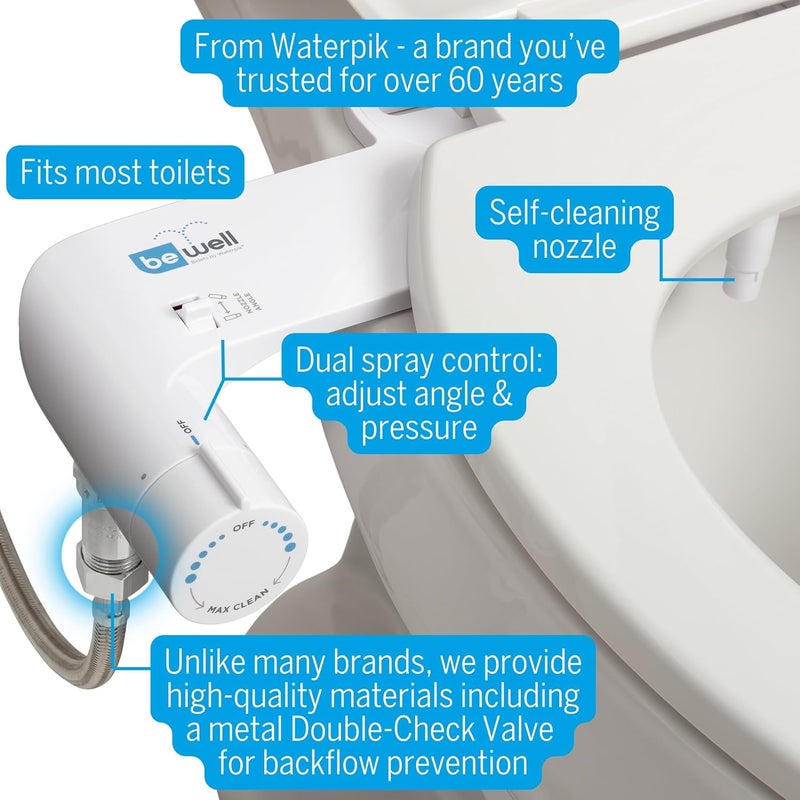 Waterpik BeWell Bidet Attachment BDT001 NonElectric Water Spray Angle and Adjustable Pressure SelfCleaning Easy DIY Installation Toilet Seat Sprayer White - Image 2