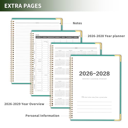 KAICN Monthly Planner 2026-2028, Hardcover 3 year calendar 2026-2027-2028 Calendar Book from Jan 2026 - Dec 2028, 9“ x 11”, Spiral Bound,Organizer for Office, School, and Home,Lake Green - Image 5