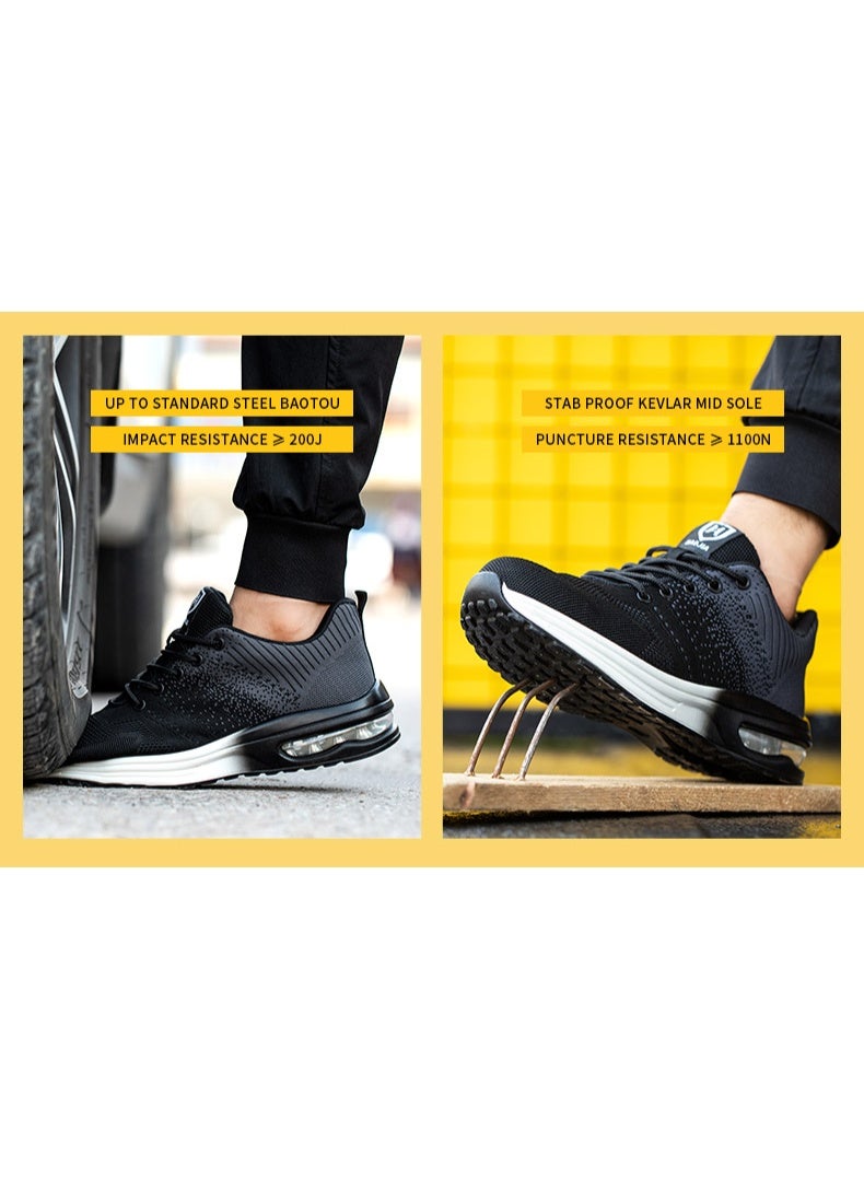 أحذية أمان رجالية ذات أصابع فولاذية، خفيفة الوزن ومريحة، مقاومة للثقب ومقاومة للانزلاق، مقاومة للتآكل ومتينة، مريحة لفترات طويلة من الوقوف، خفيفة الوزن وجيدة التهوية، أحذية عمل يمكن ارتداؤها أيضًا كأحذية رياضية عصرية. - Image 3