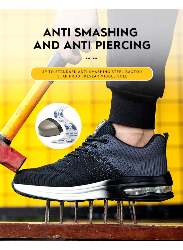 أحذية أمان رجالية ذات أصابع فولاذية، خفيفة الوزن ومريحة، مقاومة للثقب ومقاومة للانزلاق، مقاومة للتآكل ومتينة، مريحة لفترات طويلة من الوقوف، خفيفة الوزن وجيدة التهوية، أحذية عمل يمكن ارتداؤها أيضًا كأحذية رياضية عصرية. - Image 2
