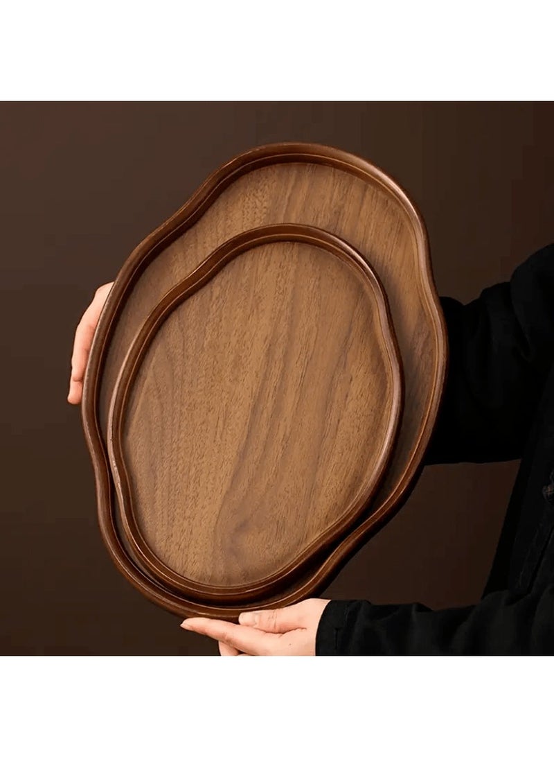 Vintage Chinese Style Solid Wood & Bamboo Tea Serving Tray with Lid – Irregular Design Decorative Tray with Natural Wood Grain – Heavy-Duty Large Capacity for Tea, Coffee, Desserts & Fruit – Elegant Home, Living Room, Kitchen, Office, Restaurant & Hotel Tea Party Display (Non-Food Direct Contact) - Image 1
