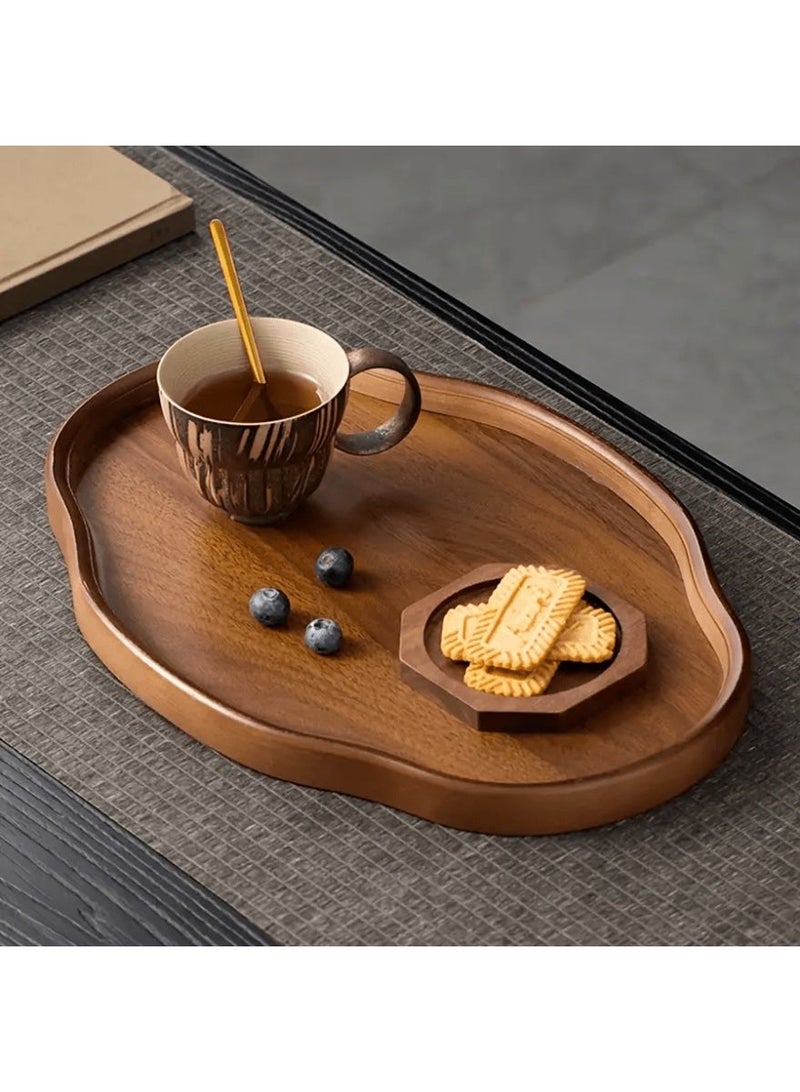 Vintage Chinese Style Solid Wood & Bamboo Tea Serving Tray with Lid – Irregular Design Decorative Tray with Natural Wood Grain – Heavy-Duty Large Capacity for Tea, Coffee, Desserts & Fruit – Elegant Home, Living Room, Kitchen, Office, Restaurant & Hotel Tea Party Display (Non-Food Direct Contact) - Image 3