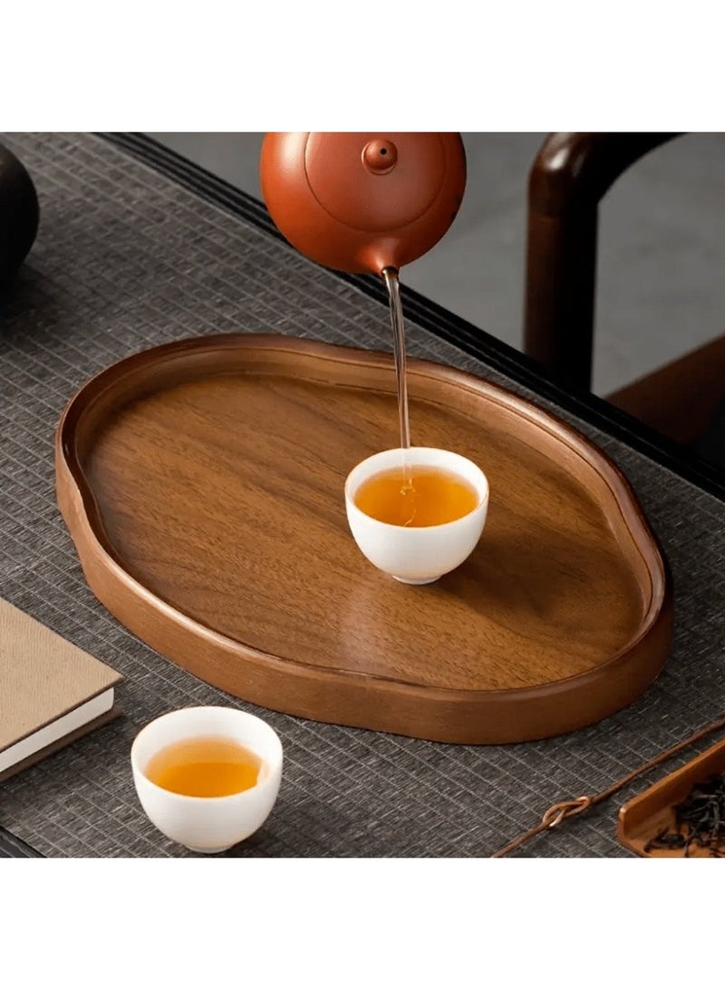 Vintage Chinese Style Solid Wood & Bamboo Tea Serving Tray with Lid – Irregular Design Decorative Tray with Natural Wood Grain – Heavy-Duty Large Capacity for Tea, Coffee, Desserts & Fruit – Elegant Home, Living Room, Kitchen, Office, Restaurant & Hotel Tea Party Display (Non-Food Direct Contact) - Image 4