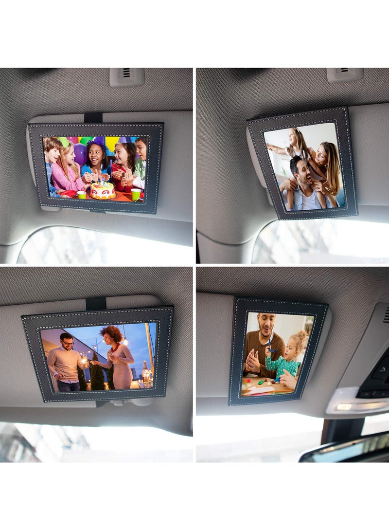Artificial Leather Car Visor Picture Frames Fits 5-inch(3.5 x 5) Photo Frame for Car Displays Your Photographs Both Vertically and Horizontally (Black, 1 pcs) - Image 1