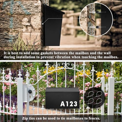 Dalmbox Wall-Mount Mailbox Large Mailbox for Post Rust-Proof Galvanized Steel Box for Outside or Townhouse Horizontal Style, Black, 15.7” x 4.3” x 9.4” - Image 5