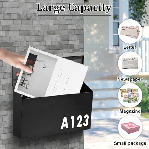 Dalmbox Wall-Mount Mailbox Large Mailbox for Post Rust-Proof Galvanized Steel Box for Outside or Townhouse Horizontal Style, Black, 15.7” x 4.3” x 9.4” - Image 4