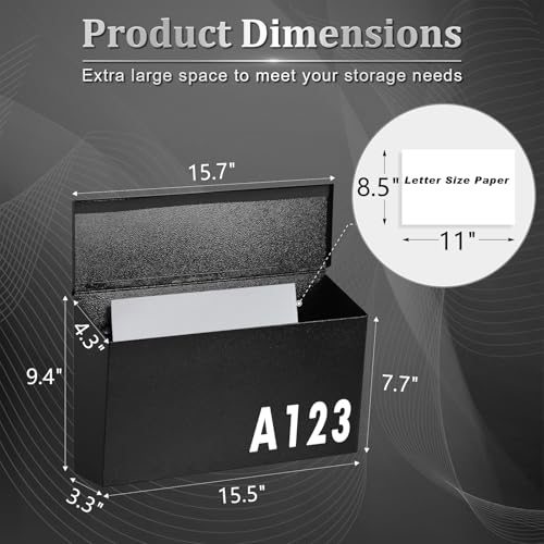 Dalmbox Wall-Mount Mailbox Large Mailbox for Post Rust-Proof Galvanized Steel Box for Outside or Townhouse Horizontal Style, Black, 15.7” x 4.3” x 9.4” - Image 3