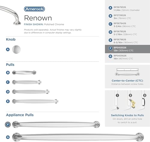 Amerock BP5405526 Polished Chrome Appliance Pull 12 inch 305 mm Center to Center Cabinet Handle Renown Furniture Hardware - Image 3