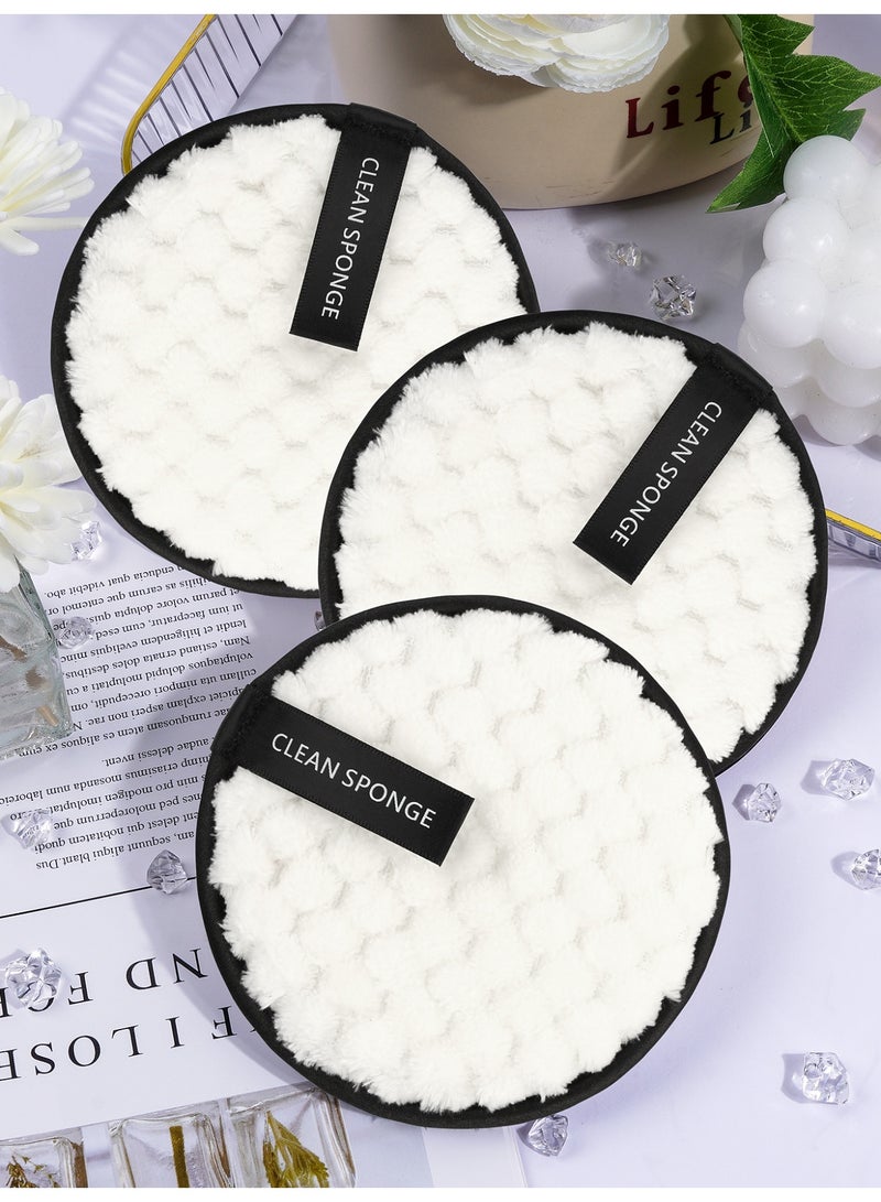 MAANGE 3Pcs Round Makeup Remover Pads Reusable Soft And Washable Facial Cleansing Cotton Balls And Makeup Remover Puffs Made Of Microfiber Multi-Functional Makeup Removal Tool (White) - Image 3