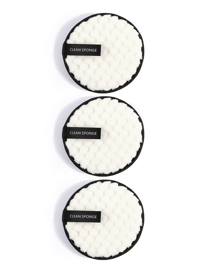 MAANGE 3Pcs Round Makeup Remover Pads Reusable Soft And Washable Facial Cleansing Cotton Balls And Makeup Remover Puffs Made Of Microfiber Multi-Functional Makeup Removal Tool (White) - Image 2