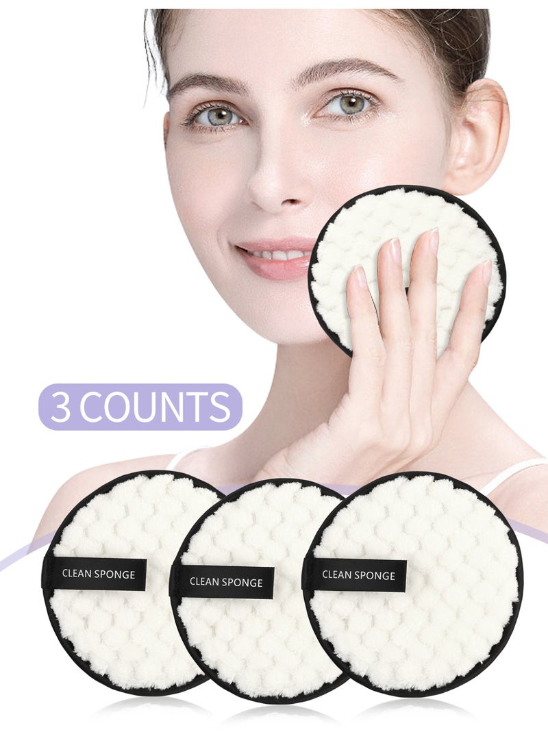 MAANGE 3Pcs Round Makeup Remover Pads Reusable Soft And Washable Facial Cleansing Cotton Balls And Makeup Remover Puffs Made Of Microfiber Multi-Functional Makeup Removal Tool (White) - Image 1