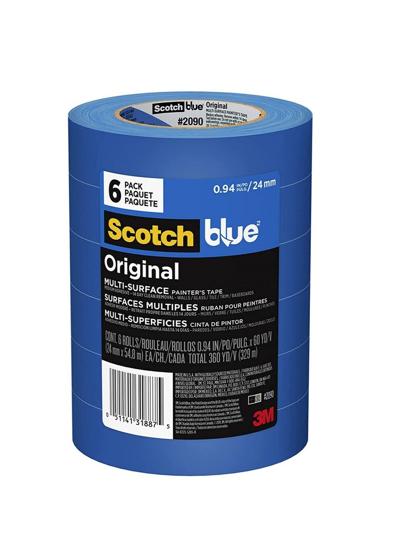 Scotch  Scotch Blue Original Multi Surface Painter's Tape 94 inches x 60 yards 360 yards total 2090 6 Rolls  - Image 1