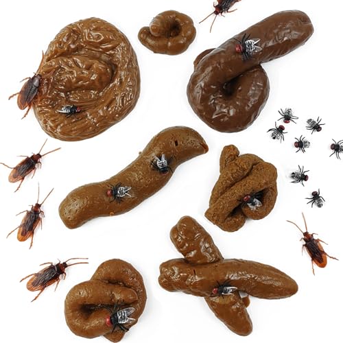 ROYHOO 47PCS Fake Poo Kit Realistic Fake Turd Prank Floating Poo Fake Dog Poop Toys with Fake Cockroaches and Fake Fly for Halloween April Fools Day Prank Party Supplies - Image 1