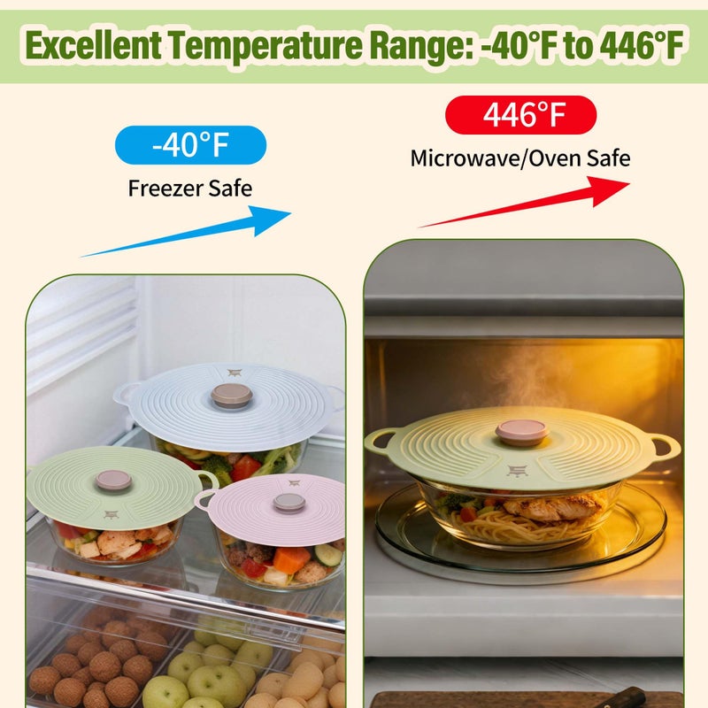 GUANCI Silicone Lids for Bowl 3 Pack, Microwave Splatter Cover with 3 Sizes Reusable Heat Resistant Lids Fits Bowls, Plates, Pots, Pans, Skillets, Stove Top, Oven, Fridge Dishwasher Safe - Image 4