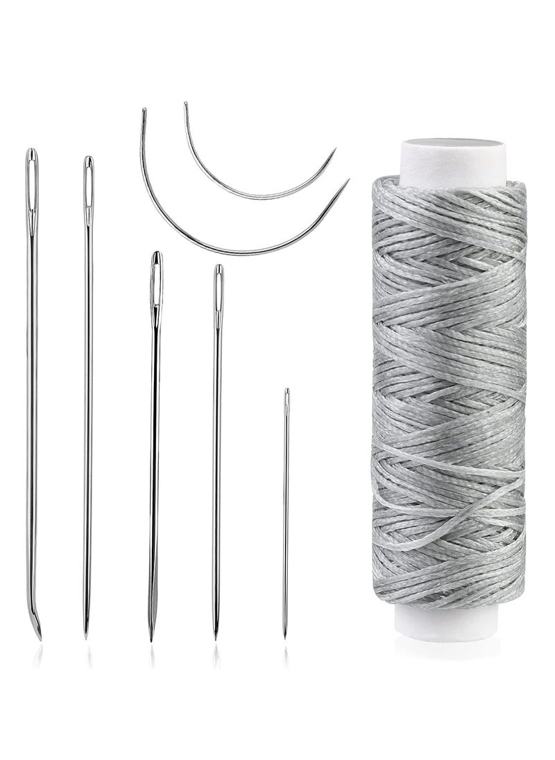 SYOSI - Waxed Thread 32 Yards with 7 pcs Leather Hand Sewing Needles, Flat Sewing Waxed Thread for Home Upholstery Carpet Leather Sewing Waxed Thread Cord Leather Craft DIY Grey - Image 1