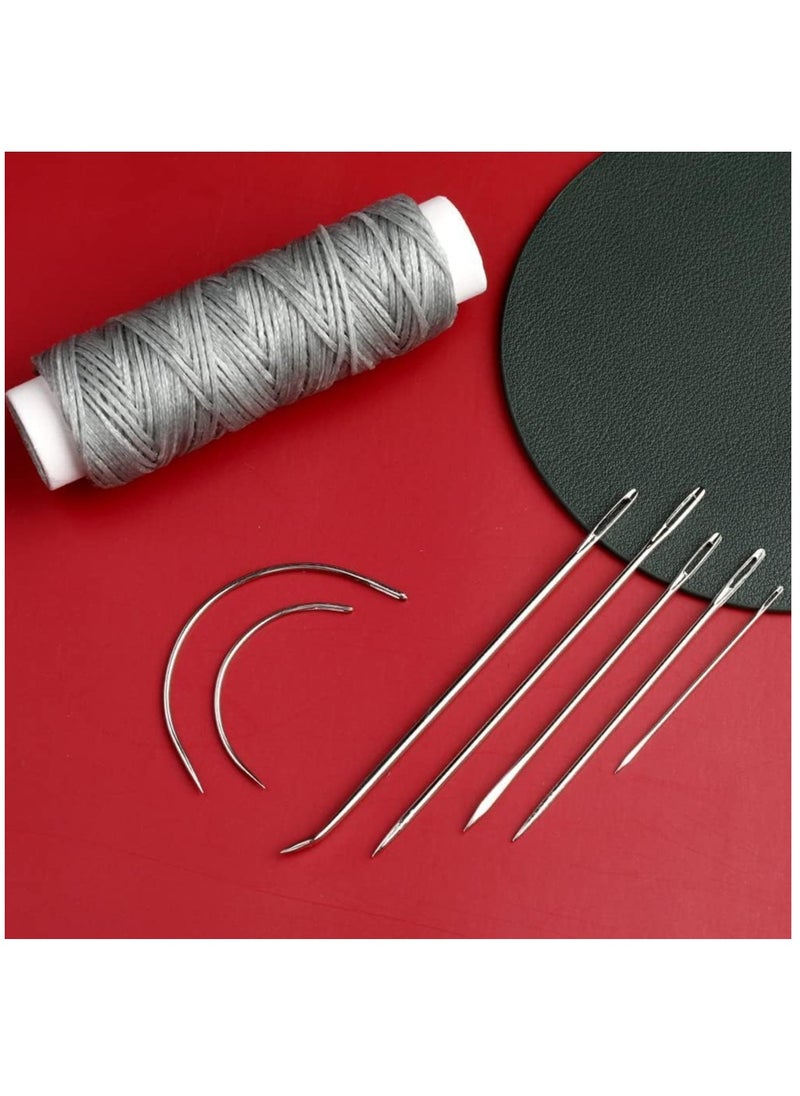 SYOSI - Waxed Thread 32 Yards with 7 pcs Leather Hand Sewing Needles, Flat Sewing Waxed Thread for Home Upholstery Carpet Leather Sewing Waxed Thread Cord Leather Craft DIY Grey - Image 1
