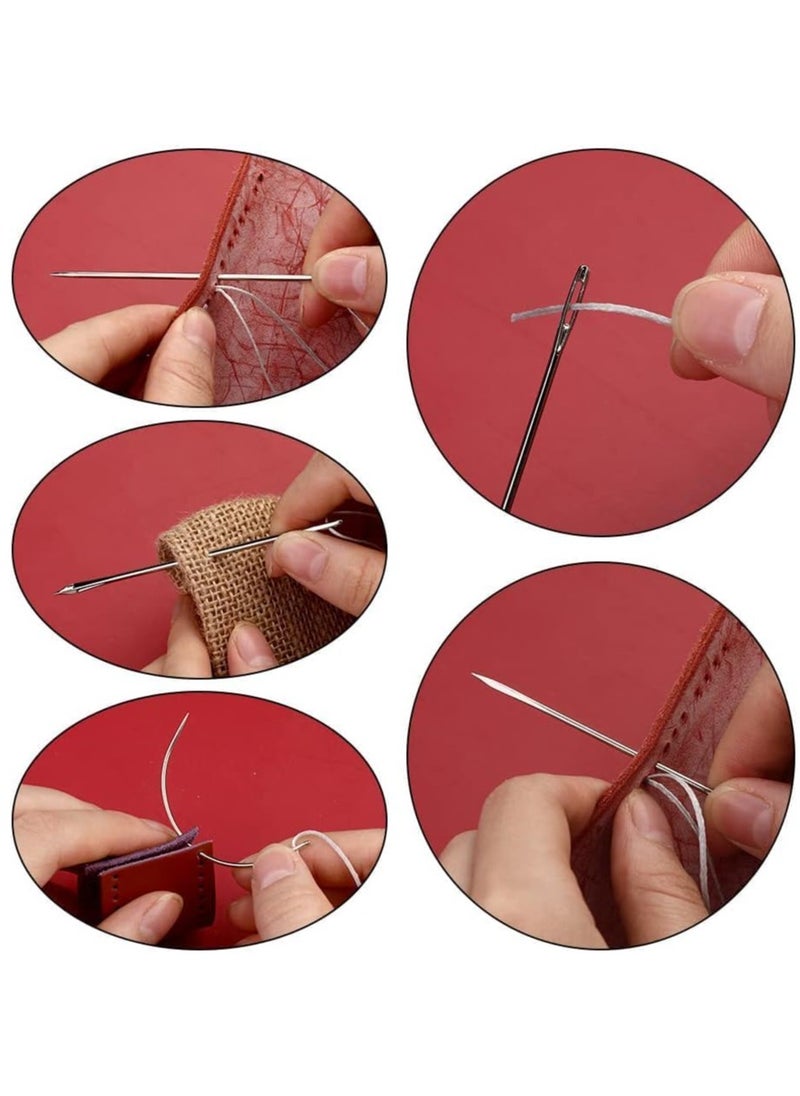 SYOSI - Waxed Thread 32 Yards with 7 pcs Leather Hand Sewing Needles, Flat Sewing Waxed Thread for Home Upholstery Carpet Leather Sewing Waxed Thread Cord Leather Craft DIY Grey - Image 1