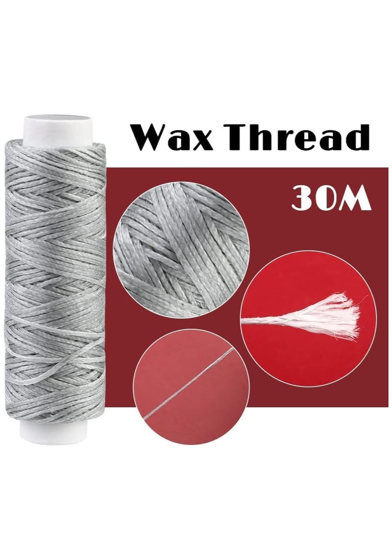 SYOSI - Waxed Thread 32 Yards with 7 pcs Leather Hand Sewing Needles, Flat Sewing Waxed Thread for Home Upholstery Carpet Leather Sewing Waxed Thread Cord Leather Craft DIY Grey - Image 1