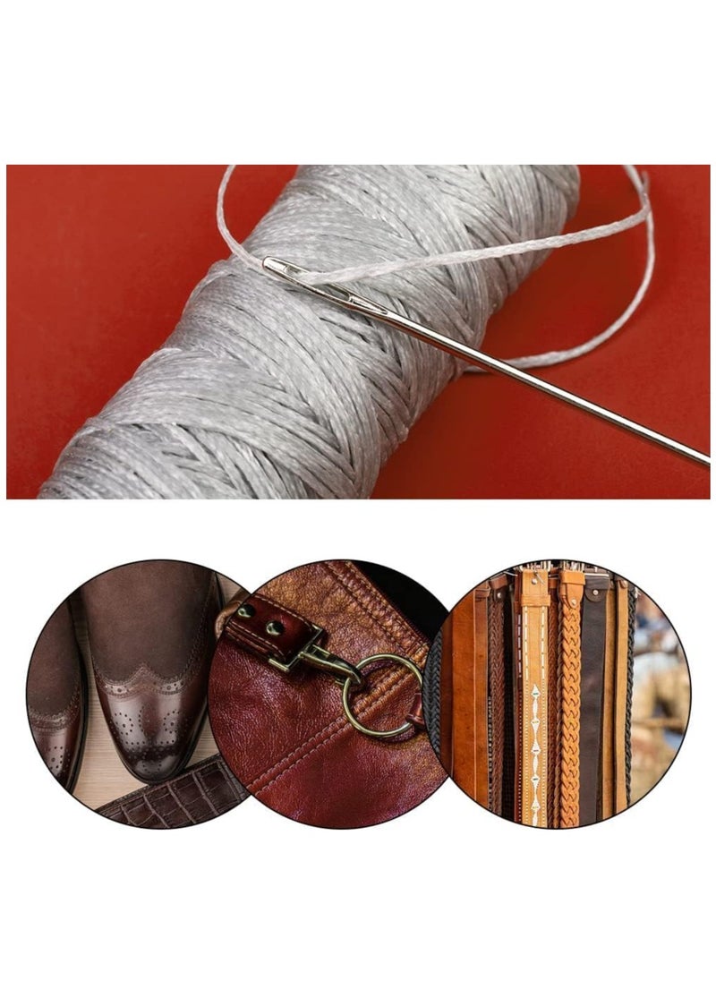 SYOSI - Waxed Thread 32 Yards with 7 pcs Leather Hand Sewing Needles, Flat Sewing Waxed Thread for Home Upholstery Carpet Leather Sewing Waxed Thread Cord Leather Craft DIY Grey - Image 1