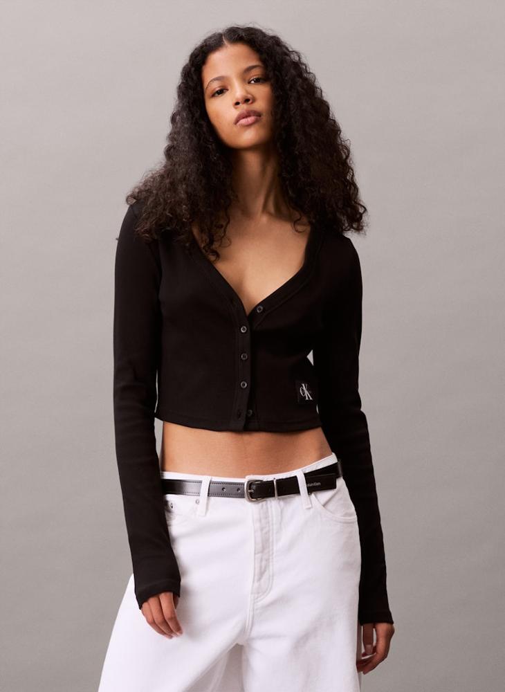 Calvin Klein Jeans Cropped Ribbed Cotton Cardigan - Image 1
