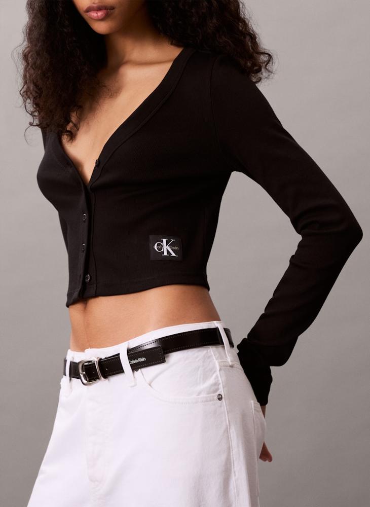 Calvin Klein Jeans Cropped Ribbed Cotton Cardigan - Image 3