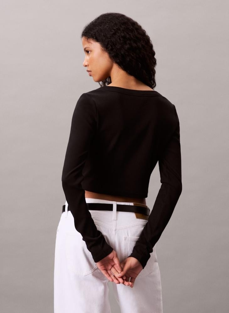 Calvin Klein Jeans Cropped Ribbed Cotton Cardigan - Image 2