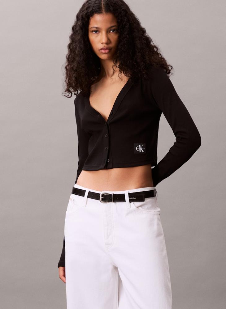 Calvin Klein Jeans Cropped Ribbed Cotton Cardigan - Image 4