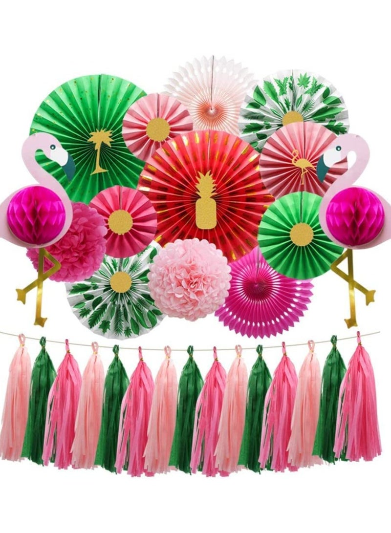Excefore Tropical Flamingo Party Supplies Pink Honeycomb Balls Hanging Paper Fans Pom Poms Flowers Tissue Tassels for Birthday Baby Shower Decorations Bachelorette Hawaiian Summer Beach Party - Image 1