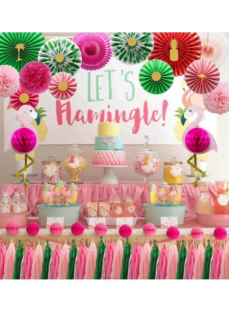 Excefore Tropical Flamingo Party Supplies Pink Honeycomb Balls Hanging Paper Fans Pom Poms Flowers Tissue Tassels for Birthday Baby Shower Decorations Bachelorette Hawaiian Summer Beach Party - Image 5