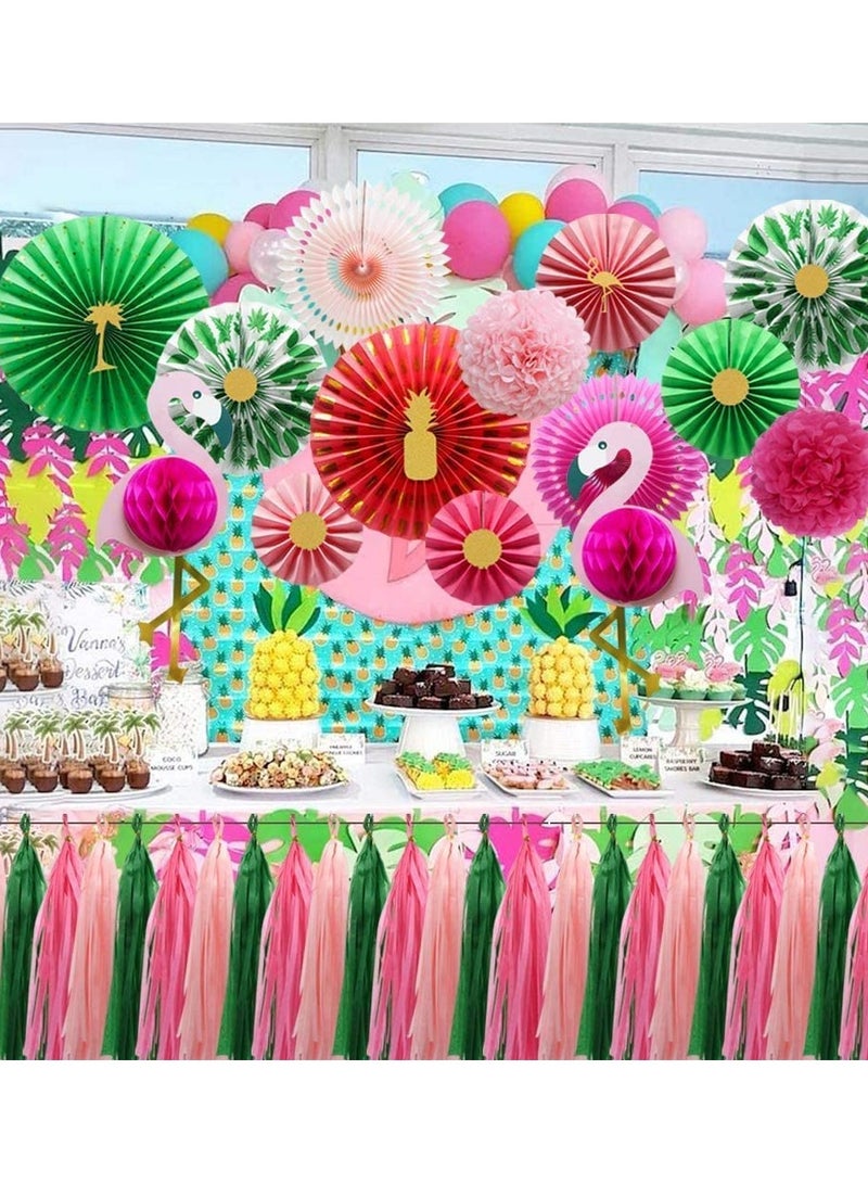 Excefore Tropical Flamingo Party Supplies Pink Honeycomb Balls Hanging Paper Fans Pom Poms Flowers Tissue Tassels for Birthday Baby Shower Decorations Bachelorette Hawaiian Summer Beach Party - Image 2