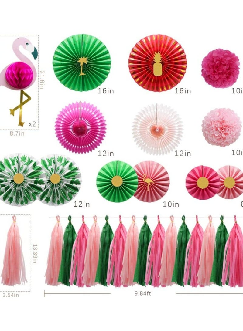 Excefore Tropical Flamingo Party Supplies Pink Honeycomb Balls Hanging Paper Fans Pom Poms Flowers Tissue Tassels for Birthday Baby Shower Decorations Bachelorette Hawaiian Summer Beach Party - Image 3