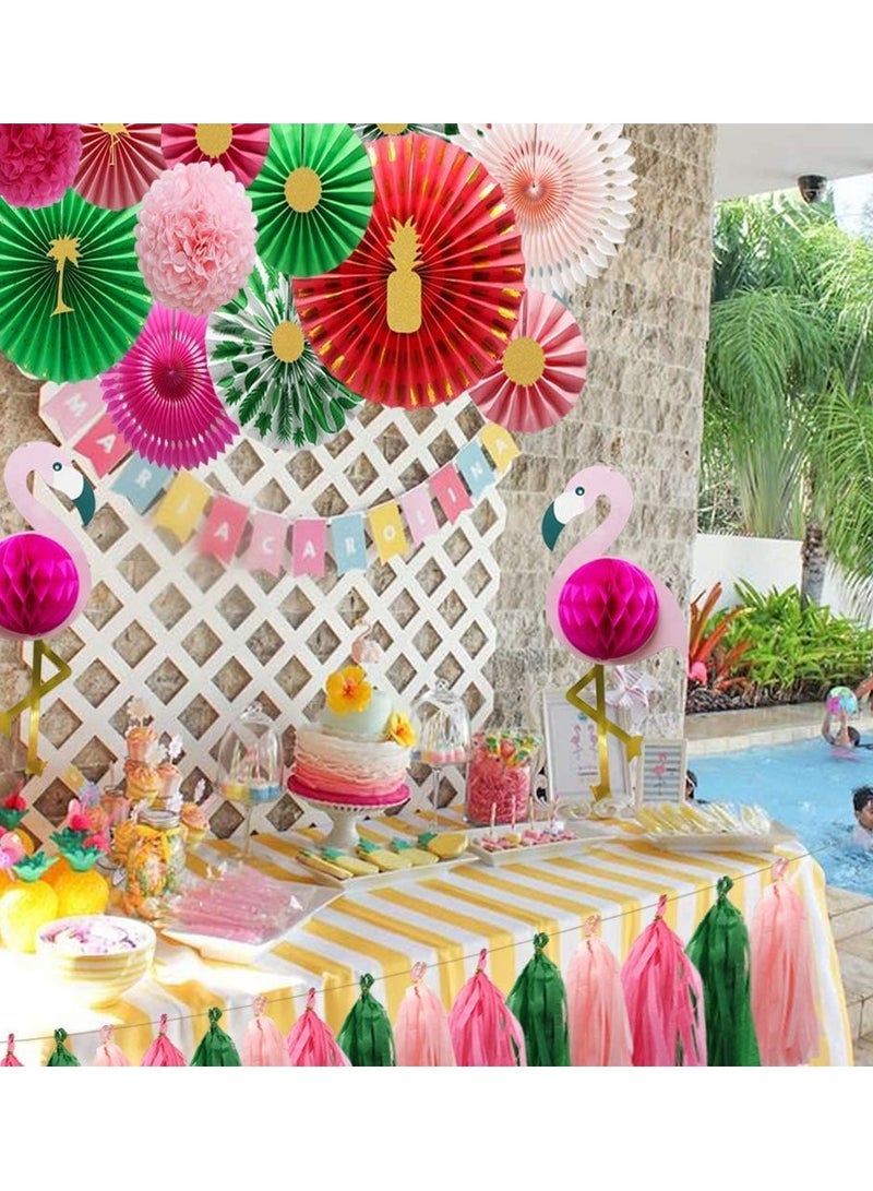 Excefore Tropical Flamingo Party Supplies Pink Honeycomb Balls Hanging Paper Fans Pom Poms Flowers Tissue Tassels for Birthday Baby Shower Decorations Bachelorette Hawaiian Summer Beach Party - Image 4
