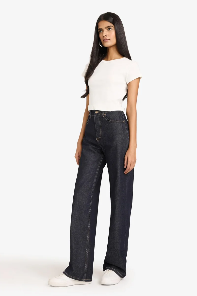 Defacto  100% Cotton Straight Fit High Waist Wide Leg Jeans for Women | Best Price UAE