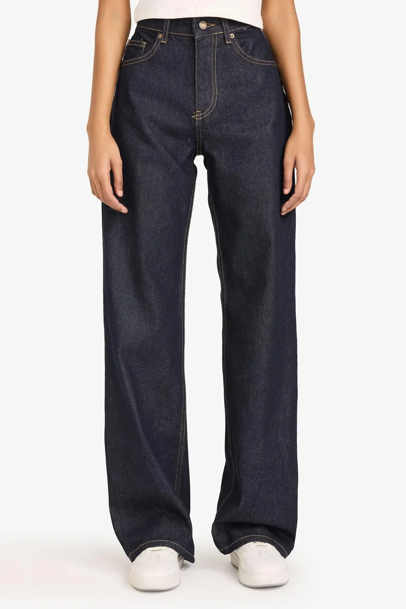 Defacto  100% Cotton Straight Fit High Waist Wide Leg Jeans for Women | Best Price UAE