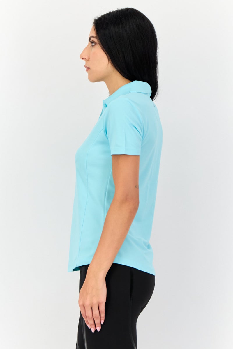 Greg Norman Women Sportswear Fit Short Sleeve Outdoor Polo Shirt, Turquoise  - Image 2