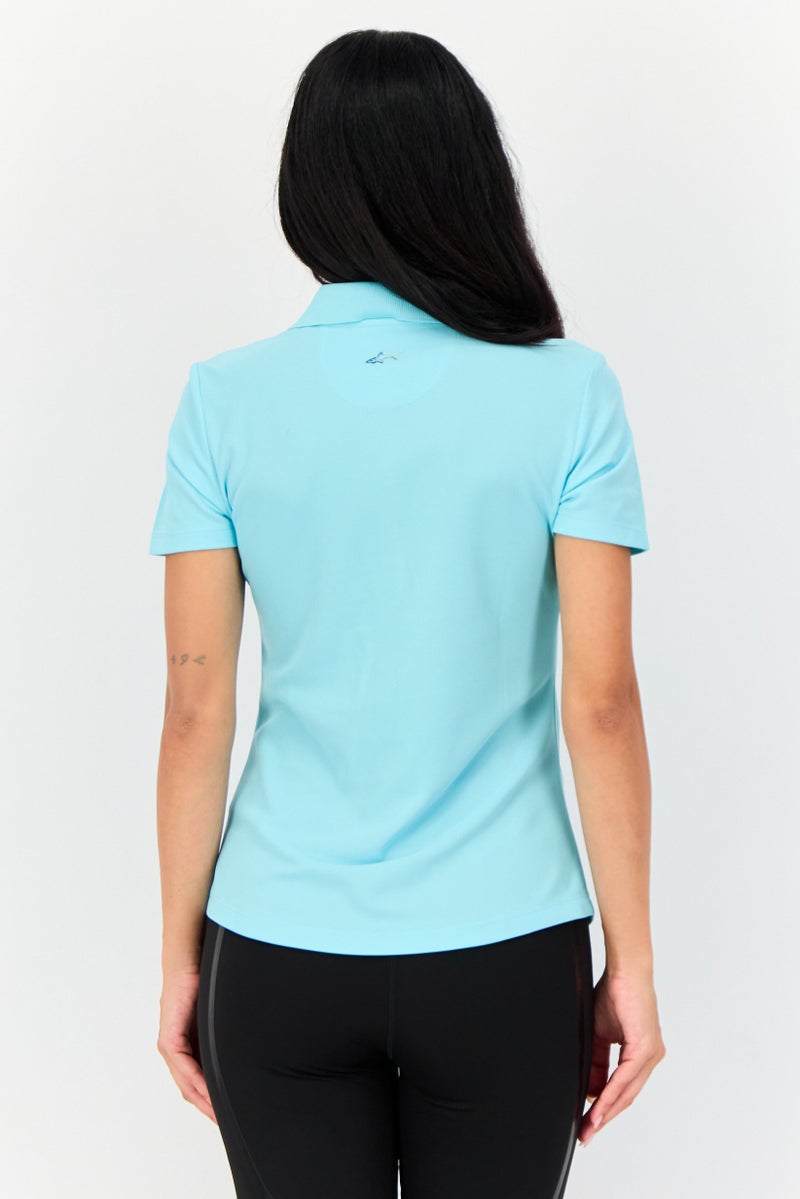 Greg Norman Women Sportswear Fit Short Sleeve Outdoor Polo Shirt, Turquoise  - Image 4
