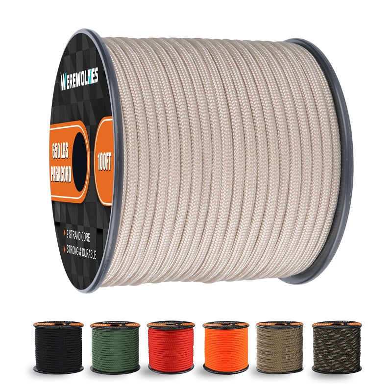 WEREWOLVES 650lb Paracord/Parachute Cord - 9 Strand Paracord Rope - 100', 200' Spools of Parachute Cord, Type III Paracord for Camping, Survival (Buckskin (Desert Sand), 100 Feet) - Image 1