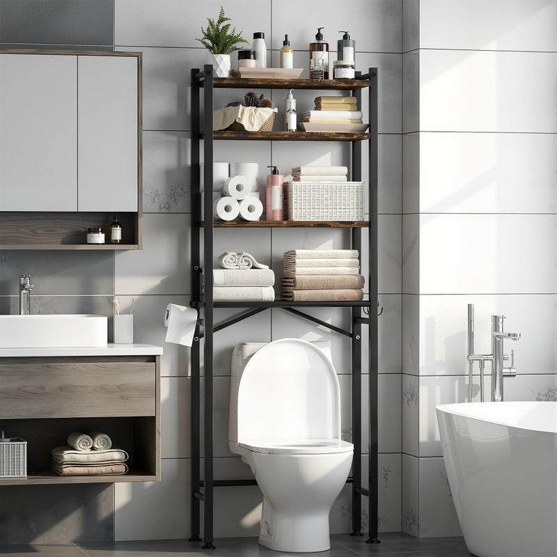 GloTika Over-The-Toilet Storage Cabinet with Adjustable Shelf, 4-Tier Over Toilet Bathroom Organizer and Storage, Space Saver Metal Bathroom Shelves for Living Room/Laundry/Balcony (Black-Square) - Image 1